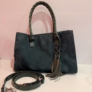 Patricia Nash Dark Green Leather Primrose Brushed Nubuck Handbag Purse